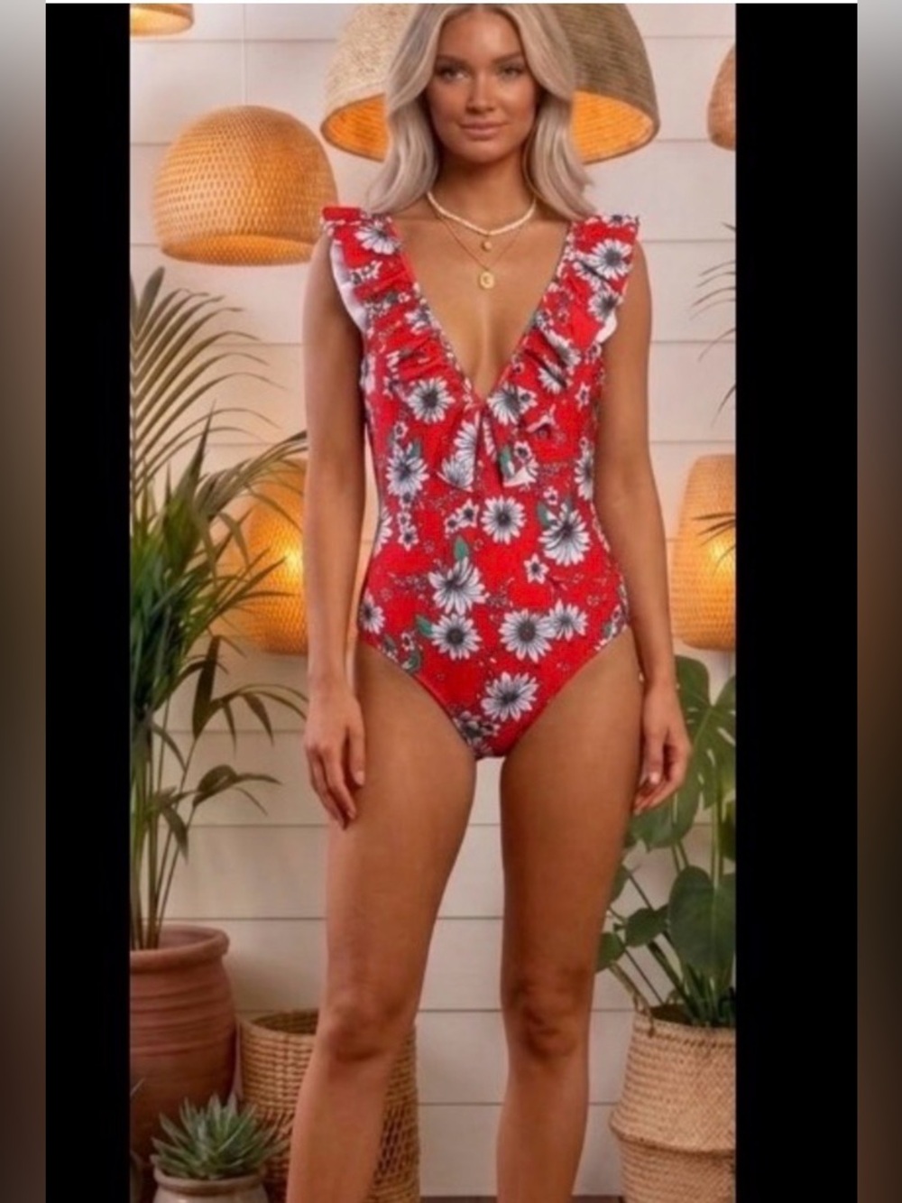 Jessica Simpson Daisy Swimsuit W/Ruffled Sleeves